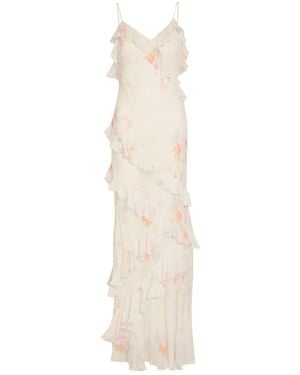 LoveShackFancy Rialto Floral-Print Chiffon Maxi Slip Dress - White