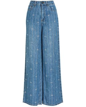 Self-Portrait Crystal-Embellished Wide-Leg Jeans - Blue