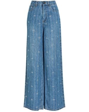 Self-Portrait Crystal-Embellished Wide-Leg Jeans - Blue