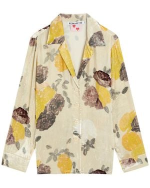 BERNADETTE Louis Floral-Print Velour Blouse - Metallic
