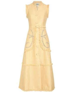 Huishan Zhang Corinthe Crystal-Embellished Belted Tweed Midi Dress - Yellow