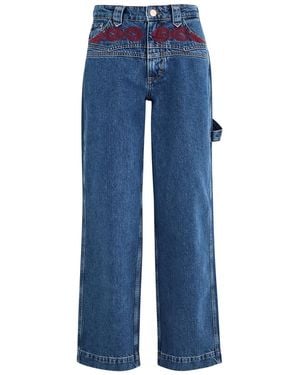 Damson Madder Drew Embroidered Straight-Leg Jeans - Blue