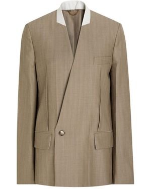 Victoria Beckham Folded-Collar Double-Breasted Wool Jacket - Natural