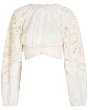Zimmermann Daylight Guipure-Lace Cropped Linen Top - White