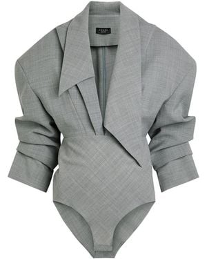 A.W.A.K.E. MODE Blazer-Effect Woven Bodysuit - Grey