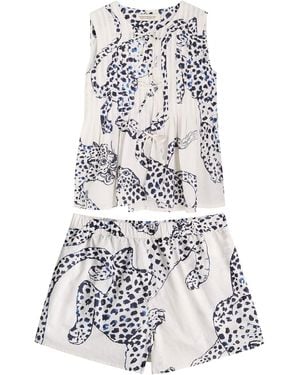 Desmond & Dempsey Jag Printed Cotton Pyjama Set - White