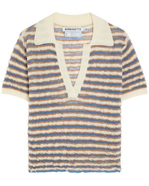 BERNADETTE Ophelia Striped Fine-Knit Polo Top - White