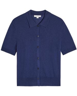 Vince Collared Wool And Cashmere-Blend Top - Blue