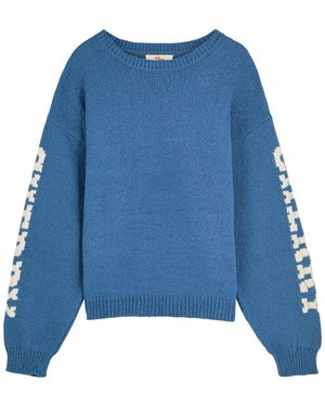 CHERRY LA Logo-Intarsia Cotton-Knit Jumper - Blue