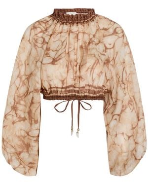 Zimmermann Indra Tie-Dye Cropped Ramie Top - Natural