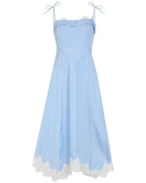 Jonathan Simkhai Avaleigh Striped Lace-Trim Cotton Midi Dress - Blue