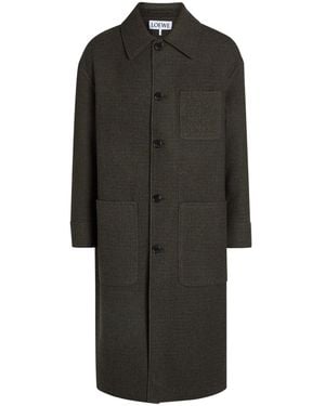 Loewe Anagram Houndstooth Wool And Silk-Blend Coat - Black