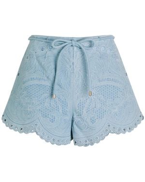 Zimmermann Daylight Embroidered Belted Shorts - Blue