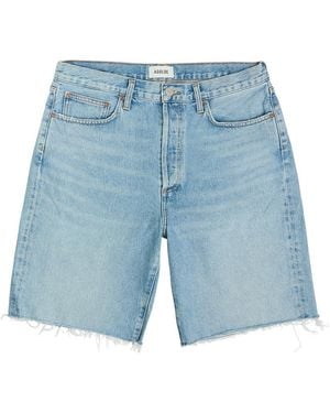 Agolde Anson Frayed Denim Shorts - Blue