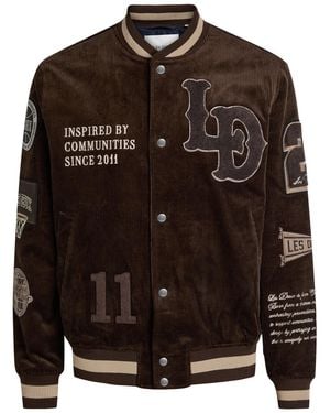 Les Deux Quilted Appliquéd Corduroy Varsity Jacket - Black