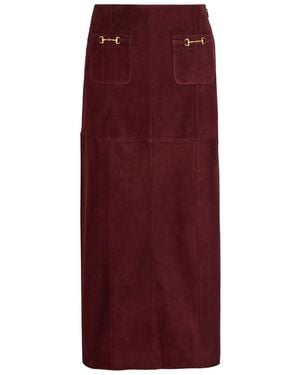 RIXO London Edwina Horsebit-Embellished Suede Midi Skirt - Red