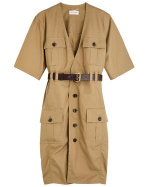 Saint Laurent Belted Cotton-Twill Dress - Natural