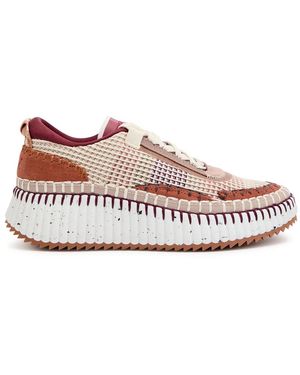 Chloé Nama Panelled Knitted Trainers - Natural