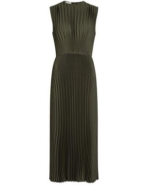 Vince Pleated Satin-Crepe Midi Dress - Green