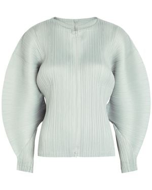 Pleats Please Issey Miyake Pleated Zip-Through Woven Top - Blue