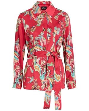 Etro Printed Belted Satin Jacket - Red