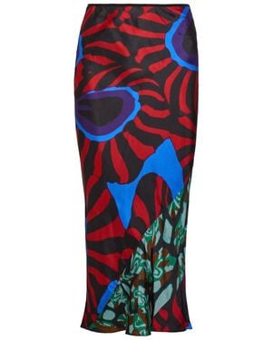 Dries Van Noten Sati Printed Satin Midi Skirt - Blue