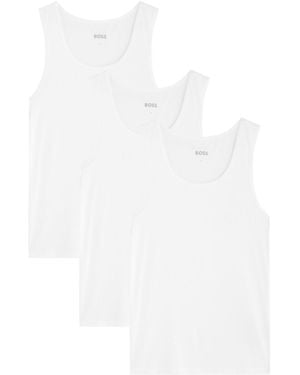 BOSS Logo-Embroidered Cotton Tank - White