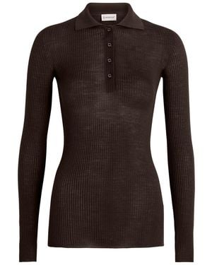Moncler Ribbed Wool Polo Top - Brown