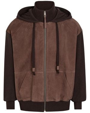Loewe Panelled Hooded Suede And Wool-Blend Jacket - Brown