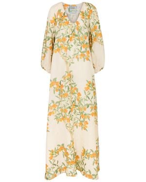 BERNADETTE Georgio Floral-Print Linen Gown - Metallic
