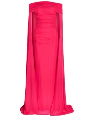 Talbot Runhof Cape-Effect Stretch-Tulle Gown - Pink