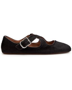 Alaïa Cross-Over Calf-Hair Ballet Flats - Black