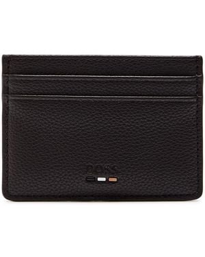 BOSS Ray Logo Grained Leather Card Holder - Black