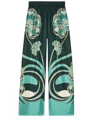 La DoubleJ Printed Silk-Twill Palazzo Trousers - Green
