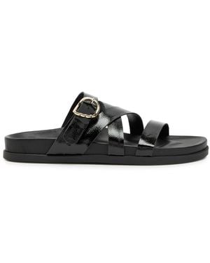 Ancient Greek Sandals Filipa Textured Patent Leather Sliders - Black