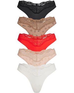 Skims Printed Stretch-Jersey Thong - Red