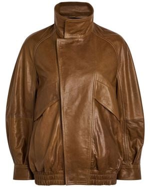 Nour Hammour Ariste Leather Bomber Jacket - Brown