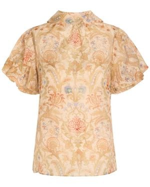 Zimmermann Valiant Bubble Printed Linen And Silk-Blend Blouse - Natural