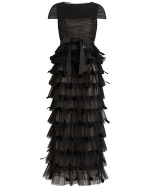 Huishan Zhang Michelle Feather-Embellished Tulle Midi Dress - Black