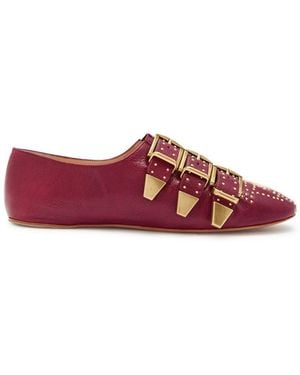 Chloé Susan Stud-Embellished Grained Leather Flats - Red