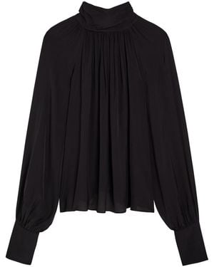 Anine Bing Anne Draped Poplin Blouse - Black