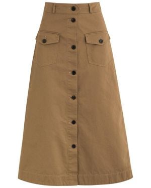 Saint Laurent Cotton-Twill Midi Skirt - Natural