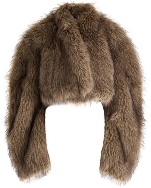 A.W.A.K.E. MODE Cropped Faux Fur Jacket - Brown