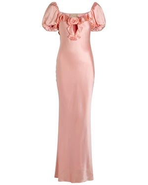 De La Vali Eden Ruffled Stretch-Satin Maxi Dress - Pink