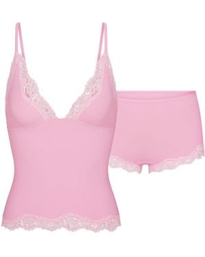 Skims Lace-Trimmed Camisole And Shorts Set - Pink