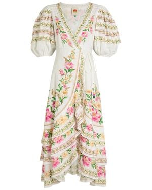 FARM Rio Palm Dream Printed Cotton Midi Wrap Dress - White