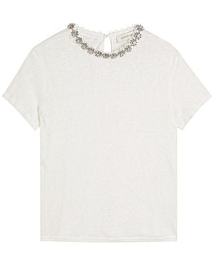 Zimmermann Embellished Slubbed Linen T-Shirt - White