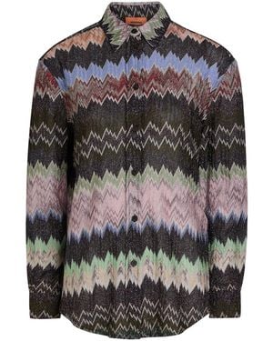 Missoni Snake-Pattern Metallic-Knit Shirt - Grey