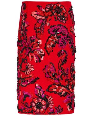 Dries Van Noten Summer Floral-Embellished Woven Midi Skirt - Red