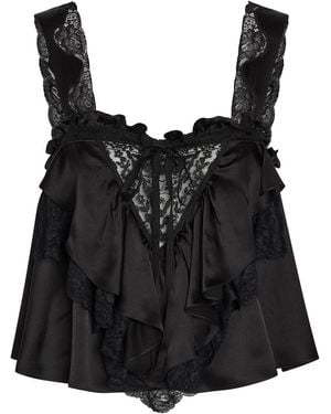 Chloé Lace-Embellished Ruffled Silk Blouse - Black